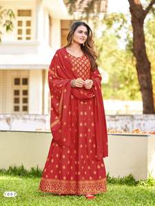 Anarkali Kurti-ropa tradicional de chifón, prenda de vestir con estampado étnico, longitud media de 2,5 m, precio de venta al por mayor - Product Image 2