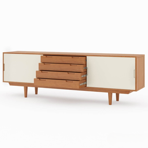 Aparador Grande Rústico de Madera de Teca Maciza con Puertas Corredizas Ajustables para Cocina, Sala de Estar, Comedor, Muebles de Almacenamiento - Product Image 2