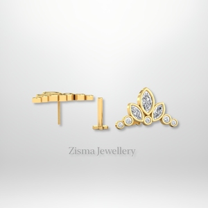 Vente en gros de boucles d'oreilles marquises et diamants ronds en or 14 carats à filetage interne bijoux piercing à bas quantité minimale de commande fournisseur d'usine - Product Image 3