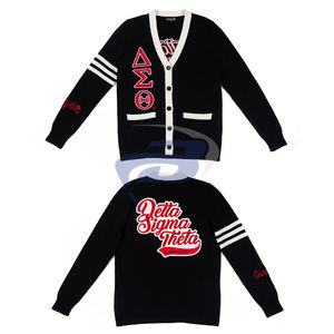 Delta Sigma Theta Sorority Winter Cardigan <b>Sweater</b> with Front Print Polyester/Cotton V-neck Front Logo <b>Vintage</b> Style DST - Product Image 3