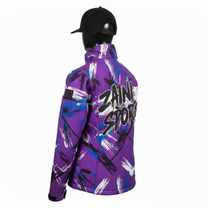 Veste Softshell pour femmes, durable, extensible, bleu violet blanc, panneaux brossés, résistante à l'eau, fermeture éclair intégrale, logo personnalisé, veste Softshell pour femmes - Product Image 5