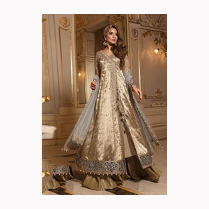 Pakistanaise Shalwar Kameez femmes robe 3 pièces dames 4 saisons chemise brodée et pantalon évasé avec organza Dupatta costume - Product Image 5