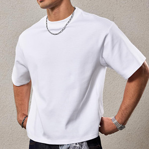 2026 Fashion Design Custom Logo 275GSM 100%Cotton Heavy <b>Weight</b> Oversized Streetwear <b>Blank</b> Plain Boxy Fit Cropped Men's T-Shirts - Product Image 4