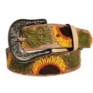 Ceinture de Cowboy de Style occidental en cuir de vache avec outillage à la main de fleur et permettre la personnalisation internationale de rodéo à boucle en métal disponible - Product Image 2