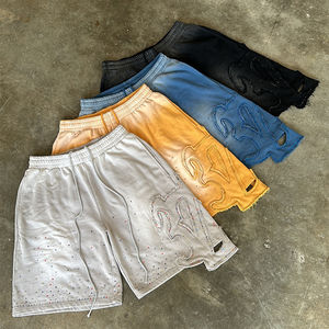 Short personnalisé pour hommes en éponge française délavé à l'acide Streetwear pantalon à coupe et couture en strass anti-rides et respirant - Product Image 1