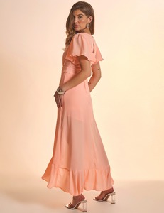 Summer Vibes Rayon Plain Dye Vestido de playa para mujer Vestido de botón de diseñador de pierna alta para fiesta y ocasión especial Vestido largo con cuello en V - Product Image 5