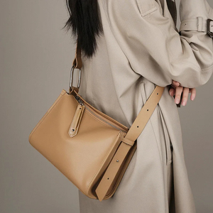 Genuine Leather Women's Shoulder Bag Crossbody Minimalist Design <b>Zip</b> Closure Tan Color Single Strap All Seasons Daily Use - Product Image 6