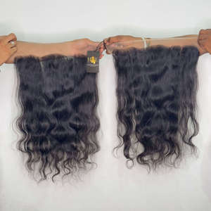 Extensions de cheveux humains indiens non traités, ondulés, raides, bouclés, avec frontal en dentelle HD, lots de mèches à ondulations profondes - Product Image 1