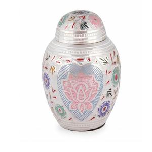 Urne funéraire en laiton de haute qualité avec gravure étain et urnes funéraires en métal fini multicolore pour cendres humaines - Product Image 1