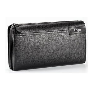 Genuine Leather Long <b>Wallet</b> Unisex Zipper Closure Multi-Card Position Minimalist Style Daily Use - Product Image 2