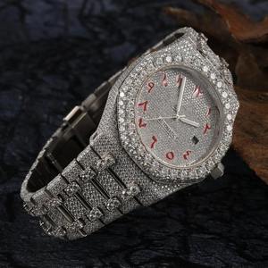Luxurious Style Moissanite Diamond Setting <b>Watch</b> <b>Arabic</b> Dial Date Function Iced Out Quartz Movement Hip Hop for Men and Women - Product Image 2