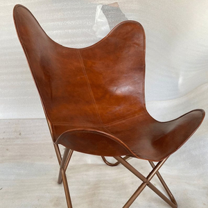 Handmade Brown Leather Butterfly Chair Rose Gold Frame Foldable for Indoor/Outdoor Use Powder Coated for Living Room/Bedroom - Product Image 1