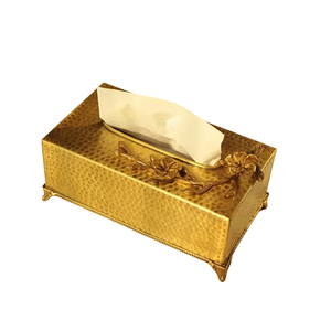 Home Handmade Hammered Gold Metal Napkin Holder Top Table Top <b>Tissue</b> Decorative Box with Modern Floral Design on Sale - Product Image 1