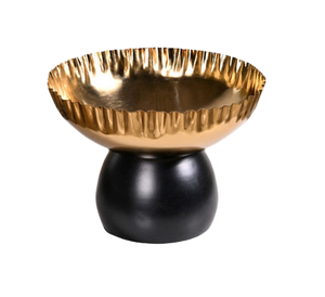Décoration d'intérieur de luxe de créateur Bol en métal doré Bordure texturée Base noire mate Centres de table modernes pour les fêtes Magnifiquement fini - Product Image 2