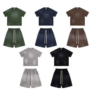 Nouvel ensemble de shorts pour hommes en coton, style décontracté, effet délavé au soleil, logo personnalisé avec impression, fabrication de qualité supérieure, couleur unie, respirant - Product Image 3