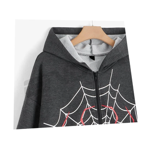Coolane toile d'araignée sweat à capuche imprimé fermeture éclair cordon pull Streetwear graphique veste unisexe décontracté mode sweat - Product Image 3