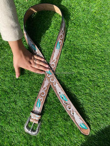 Cinturones Florales de Cuero Genuino Hechos a Mano y Pintados a Mano, Cinturones Unisex de Cuero Repujado Hechos a Mano - Product Image 3