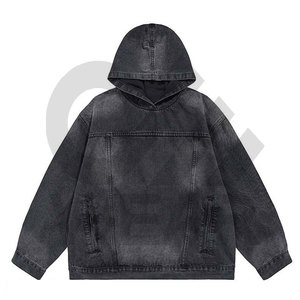 เสื้อฮู้ดผู้ชายแบบสวมหัวมีฮู้ดสไตล์วินเทจมีฮู้ดยีนส์ทรงหลวม - Product Image 1