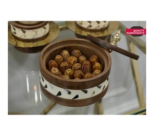 Fregona de madera de Mango de estilo árabe para regalo de boda, Juego de 3 tazones de Metal incrustados para Ramadán Eid, tazón para servir postre, soporte de almacenamiento de alimentos - Product Image 6