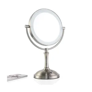 Cermin meja rias LED layar sentuh portabel, kecerahan dapat diatur USB dapat diisi ulang cermin kosmetik cermin meja krom Oval Amerika Serikat