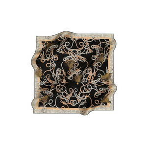 Black Silk Crepe Satin Designer Scarf with Leopard and Polka Dot Pattern - Product Image 1
