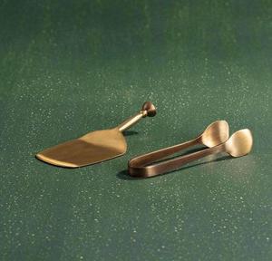 High Quality Handmade Metal Gold Tongs & Spatula <b>Set</b> Manufacture in India At Affordable Price - Product Image 4
