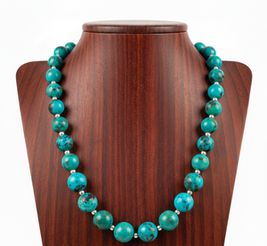 Collar de Cuentas de Plata Tibetana de 18 Pulgadas Hecho a Mano de Alta Calidad, Diseño Moderno para Mujer, Cuentas de Piedra Crisocola Natural, Regalo - Product Image 4