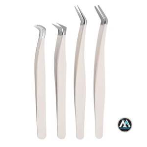 Pinzas de pestañas de Punta inclinada de 90 grados con logotipo personalizado de acero inoxidable, volumen de pestañas, punta de fibra con agarre de diamante, pinzas para pestañas - Product Image 1