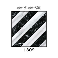 Carreaux de sol en céramique à surface brillante imprimés numériquement 400x400 mm, rayures carrées noires et blanches, style moderne pour intérieur de villa