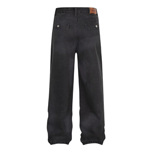 Premium Wholesale Custom Logo <b>Men's</b> Winter Washed Solid Casual Denim Baggy Straight <b>Jeans</b> Loose Fit Wide Leg 2025 OEM - Product Image 4