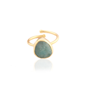 Natural Rough Look Amazonite Uncut Gemstone Open Band Adjustable <b>Ring</b> Brass Gold Plated Fashion Jewelry Stacking <b>Thin</b> Band <b>Rings</b> - Product Image 1
