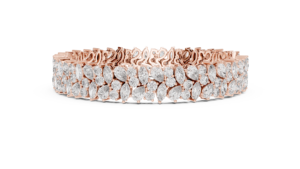 Bracelet de luxe Celestia à double rangée en or rose 10 carats avec diamants de laboratoire de forme marquise et poire Elysian - Product Image 4