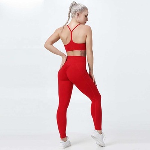 2020 Sujetador de dos piezas scrunch Butt leggings Slim Sport Running Cintura alta Conjuntos de traje de yoga sin costuras Fitness - Product Image 2