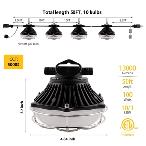 IP65 évalué 50ft 13000 lumens temporaire extérieur Construction guirlandes ETL répertorié 5 feux de travail étanche de haute qualité - Product Image 5