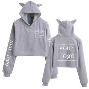 เสื้อฮู้ดสวมหัวขนแกะ100% สำหรับผู้หญิงแขนยาวเสื้อครอปหูแมวไซส์ XS ปักคุณภาพดี