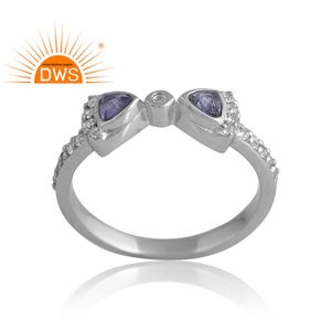 แหวนพลอยสีเงินแพลเลเดียมชุบ925ดีไซน์ใหม่และแหวนพลอยบุษราคัมสีขาวผู้ผลิตเครื่องประดับแบบกำหนดเอง - Product Image 1