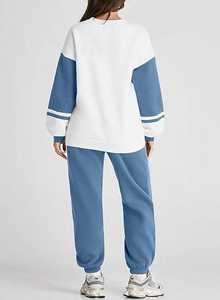 Survêtement deux pièces pour femmes de qualité supérieure 100% coton respirant contraste couleur surdimensionné Style uni techniques lavées - Product Image 3