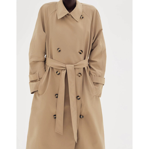 Manteau long classique à double boutonnage pour femmes avec ceinture Logo personnalisé Designer Manteau long décontracté pour femmes - Product Image 3