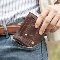 Dompet Kulit Asli Pria Motif Permen, Bukaan Terbuka, Ukuran 5 Inci, Kantong ID Lipat Pendek, Kancing Multifungsi, Rivet |   Mode yang Tahan Lama
