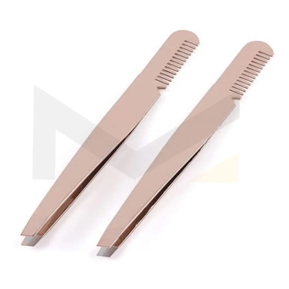 Wholesale eyebrow tweezers with comb stainless steel slanted tip tweezers for ingrown hair in new style