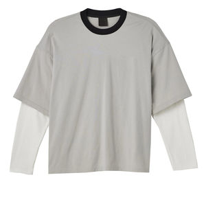 Top produit à la mode Double manches chemise blanc lâche hommes surdimensionné épaule goutte solide coton Double couche à manches longues décontracté - Product Image 4