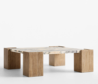 Plateau en marbre et table basse en bois fini noyer Table centrale solide Meubles de salon Canapé Table non rustique pour la maison
