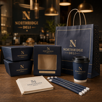 Ensemble d'emballages personnalisés AT PACK pour les boutiques de crème glacée avec des sacs en papier, des gobelets à café, des serviettes et des pailles pour les boutiques de crème glacée