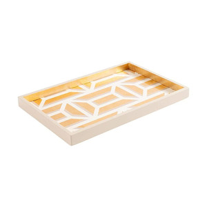 Plateau de courtoisie en laque de styles OEM ODM fabriqués à la main de qualité haut de gamme en plateaux de service laqués rectangle blanc et or du Vietnam - Product Image 5
