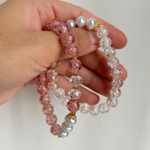 2PCS <b>Clear</b> Crackle <b>Quartz</b> Pearl <b>Bracelet</b> 8mm Beads Handmade Jewelry For Daughter Bridesmaid Freshwater Gift Cuff Set - Product Image 3