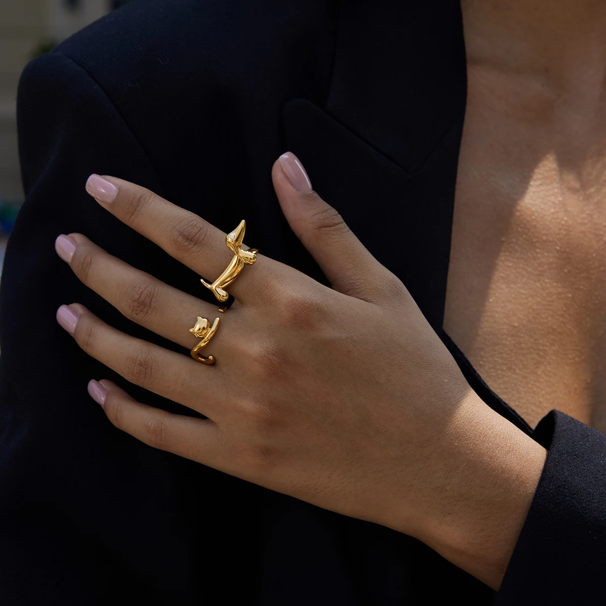 gold plated hello kitty rings
