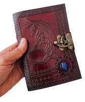 Carnet de Journal personnalisé en cuir véritable gaufré Dragon avec pierre intégrée écriture Deckle bord papier journal