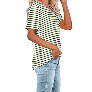 เสื้อยืดลายทางสีดำและสีขาวของผู้หญิงผ้าฝ้ายสีดำสีขาวลายแฟชั่นใหม่ - Product Image 5