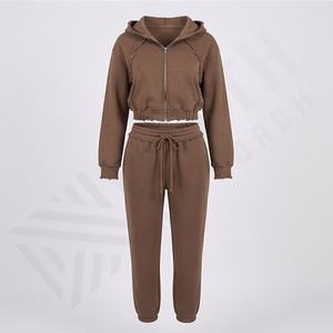 Conjunto Deportivo de Dos Piezas para Mujer, Sudadera con Capucha y Cremallera, Estilo Desgastado, Color Personalizado, Ropa Deportiva de Algodón para Invierno - Product Image 1