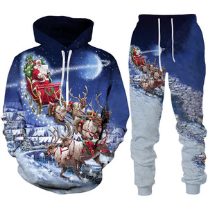 Conjunto de Sudadera con Capucha y Pantalones de Papá Noel con Estampado de Serigrafía Festivo Unisex, Talla Grande, Ropa Deportiva Ecológica y Gruesa para Invierno - Product Image 2